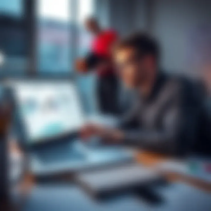 A person analyzing basketball stats on a laptop, surrounded by notes and charts, focusing on betting strategies.