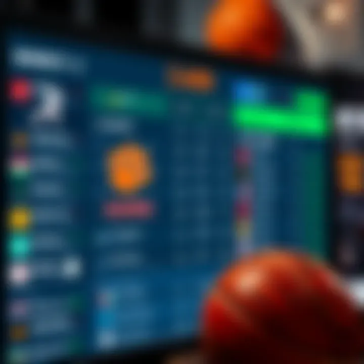 Various betting options for college basketball teams, including Alabama and Clemson, displayed on a screen