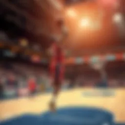 A basketball player making a shot during a game, symbolizing betting strategies for finals.