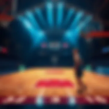 Basketball Betting Tips A basketball court with betting odds displayed, featuring images of Jake LaRavia and Deni Avdija