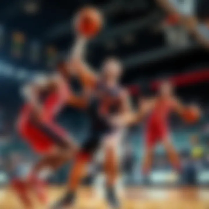 Banchero competing in a basketball game while two other players vie for the title of king in the league.