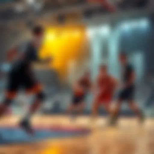 A basketball game in action with players competing on the court