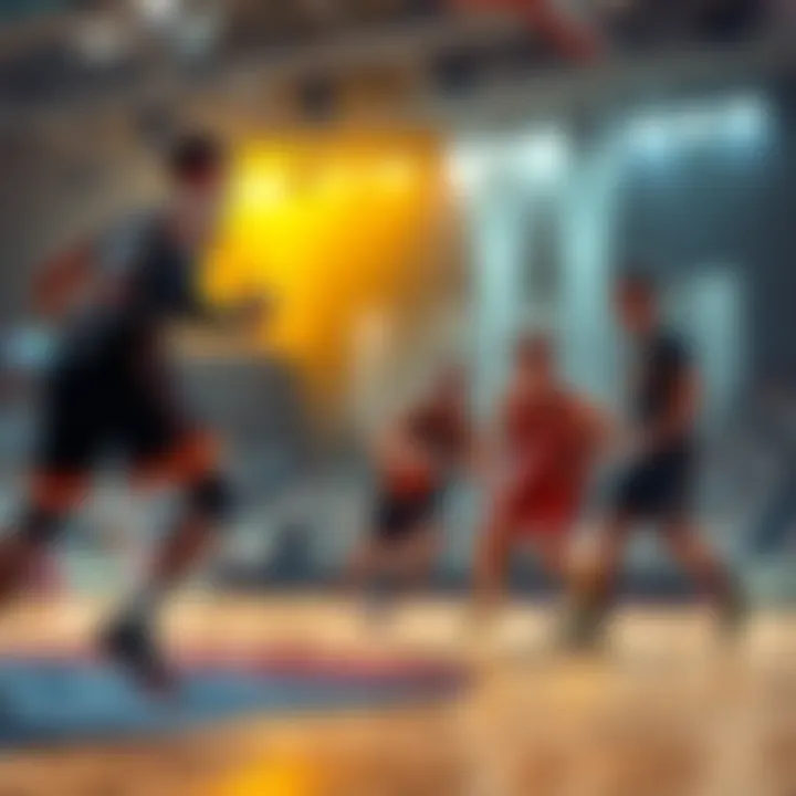A basketball game in action with players competing on the court