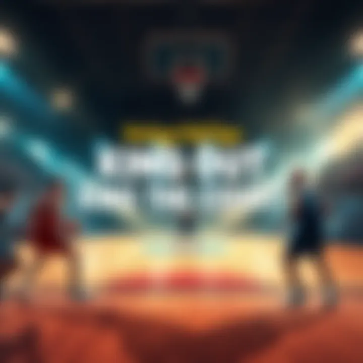 Players competing in a basketball game on the court for King of the Court event