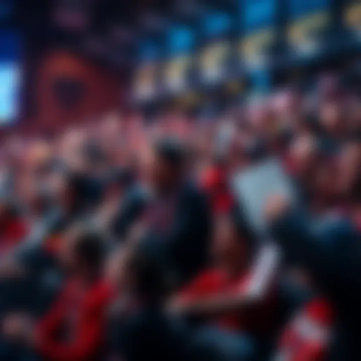 Basketball fans cheering at a game A crowd of enthusiastic basketball fans enjoying a game without Sabonis, holding signs and wearing team colors