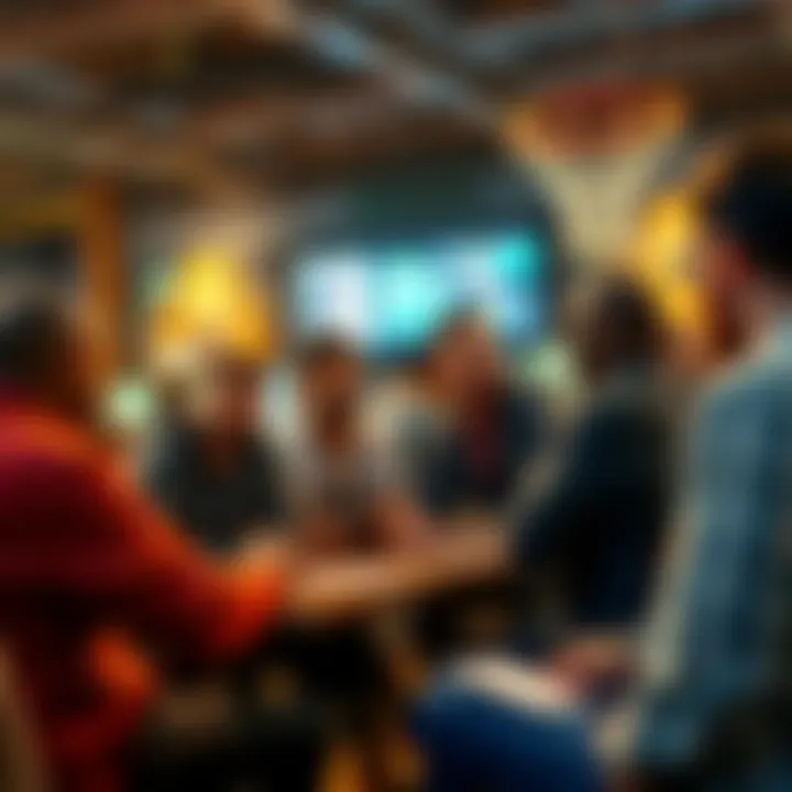 A group of basketball fans engaged in a lively discussion about NBA conspiracy theories at a forum