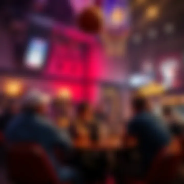 Fans sharing tips and recommendations for the first game of the finals at a lively sports bar