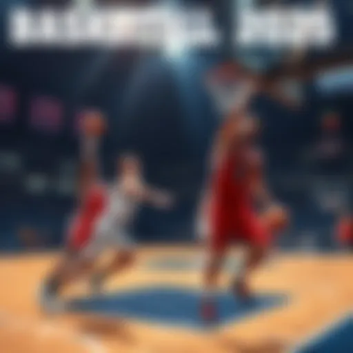 Players in action during an exciting basketball game in 2025, showcasing skills and teamwork on the court.