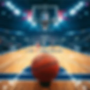 Basketball March Madness A basketball court with two teams competing during the March Madness tournament, showcasing the excitement of Elite Eight games.