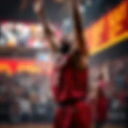 Basketball player celebrating Basketball player celebrating a victory with fans in the background