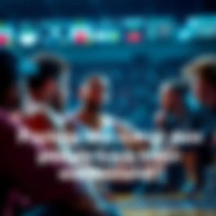 Basketball player discussing strategies Group of fans discussing basketball players for the weekend