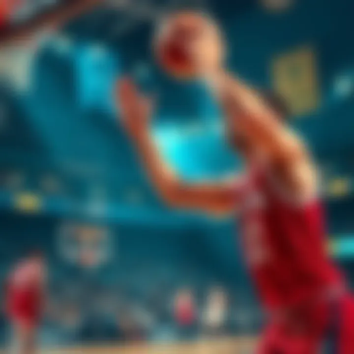 A basketball player makes a shot, celebrating after scoring.