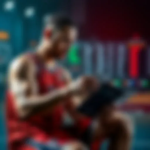 A basketball player studies game statistics and data for strategy analysis