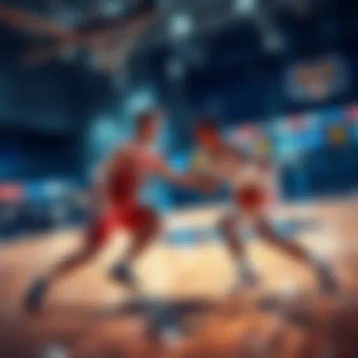 Two basketball players competing for the ball during a game