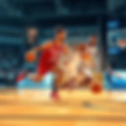 Two basketball players sprinting on the court, showcasing their stamina and speed in the first quarter of a game