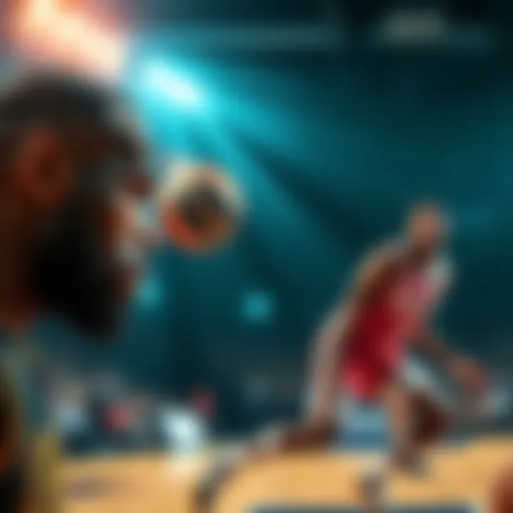 LeBron James, Paolo Banchero, and Donovan Mitchell on the court during a basketball game, showcasing intense competition.