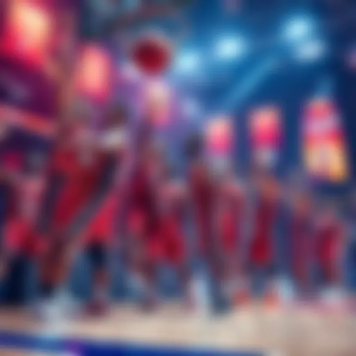 Multiple basketball teams celebrate as they score over 100 points during a game night