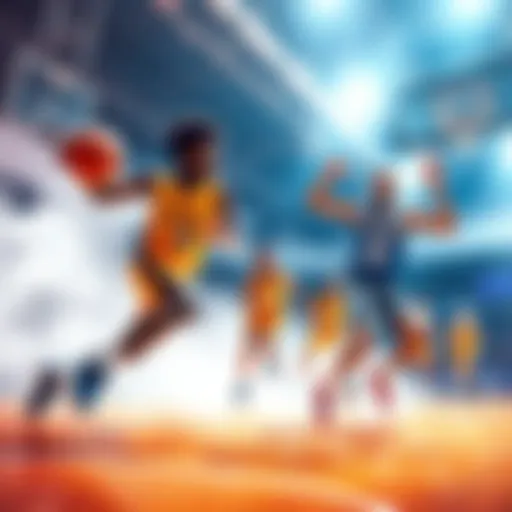 Players actively competing in a basketball tournament, showcasing intense gameplay and team spirit.