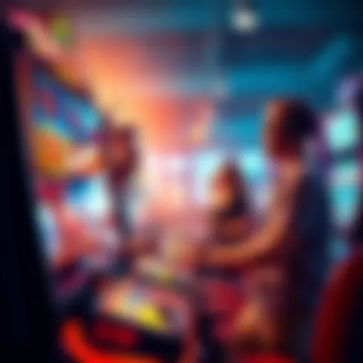 A vibrant scene showing two players at a slot machine: one excitedly engaging with high bonus purchases while the other focuses on small bets for free spins.