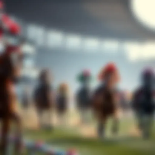 Jockeys riding horses during a race at the BC events