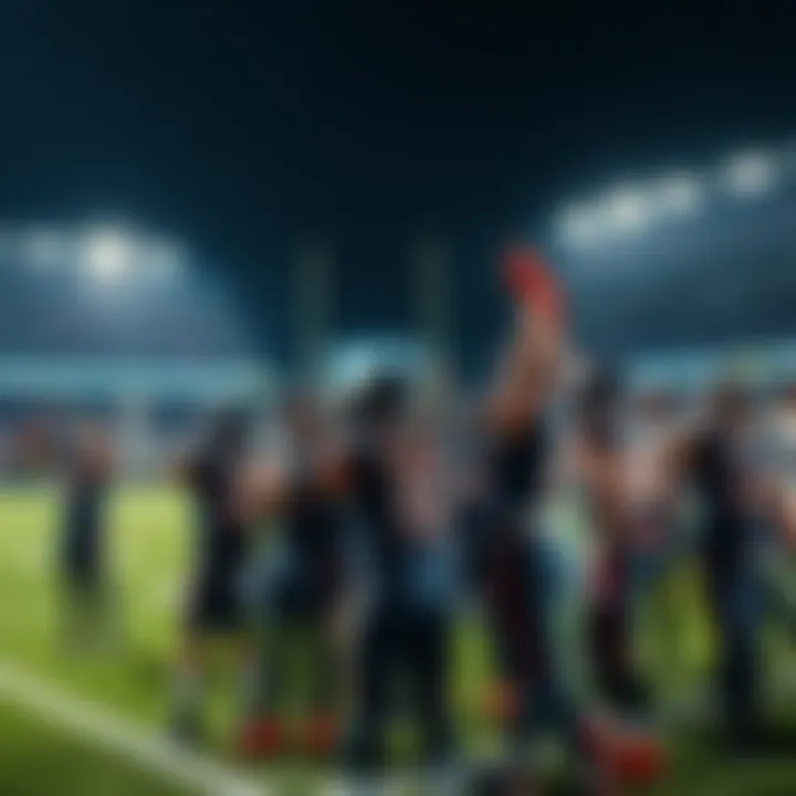Bears football team celebrating a recent win on the field with fans cheering in the background.