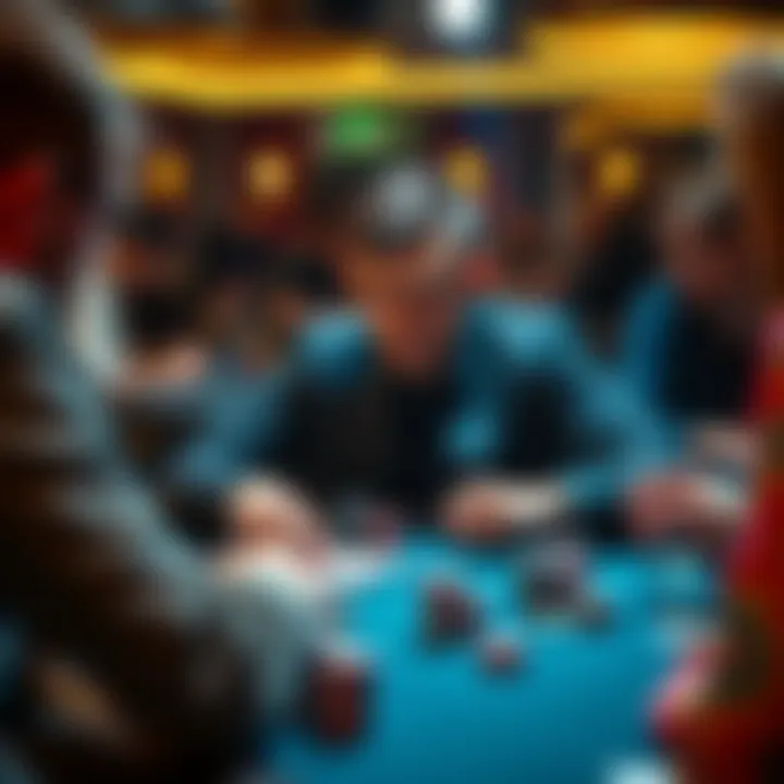 A beginner sits at a poker table, focused on their cards and chips, surrounded by other players in a tournament setting