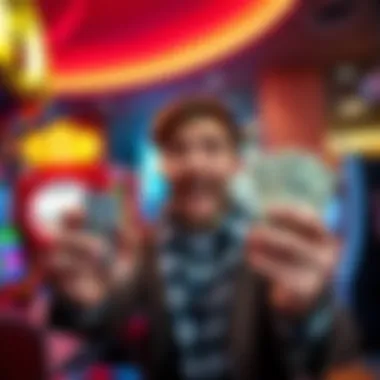 Beginner's Guide to Winning A person looking excited while holding cash and a gaming device, symbolizing success in gambling.