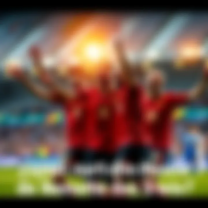 Belgium Soccer Team Celebrating Belgium soccer players celebrating a victory after a match, showing excitement and team spirit