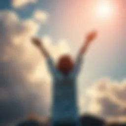 A person standing with arms raised, looking towards a bright sky, symbolizing hope and belief in positive change.