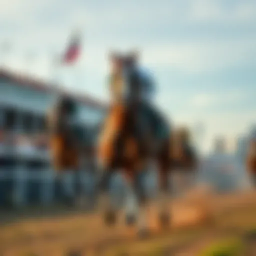 Horse racing at Belmont Stakes A racehorse named Commandment running at Belmont Stakes with spectators cheering in the background