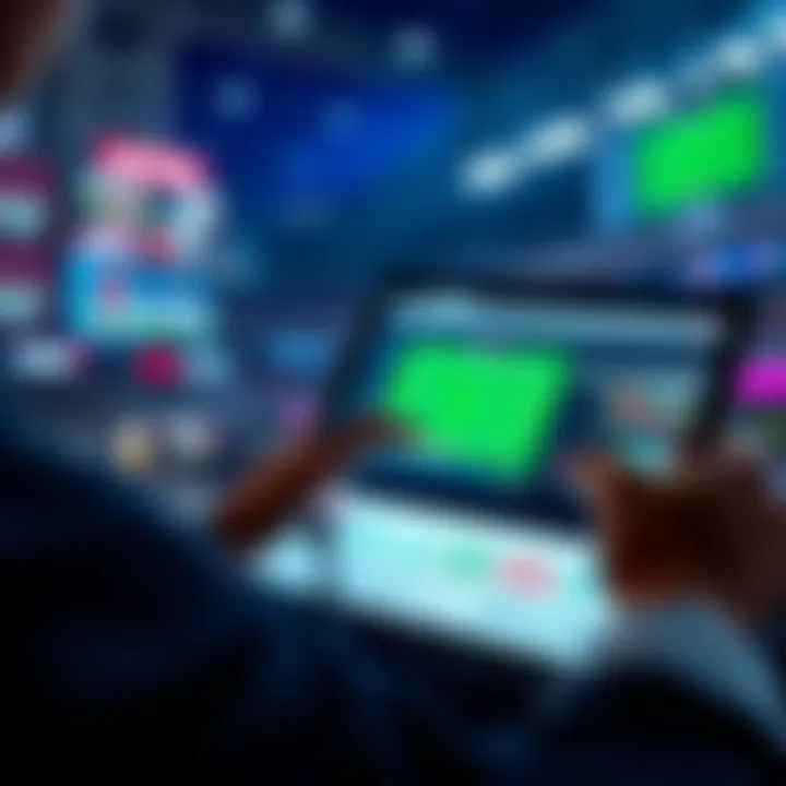 A person reviewing betting options on a tablet with graphs and sports images