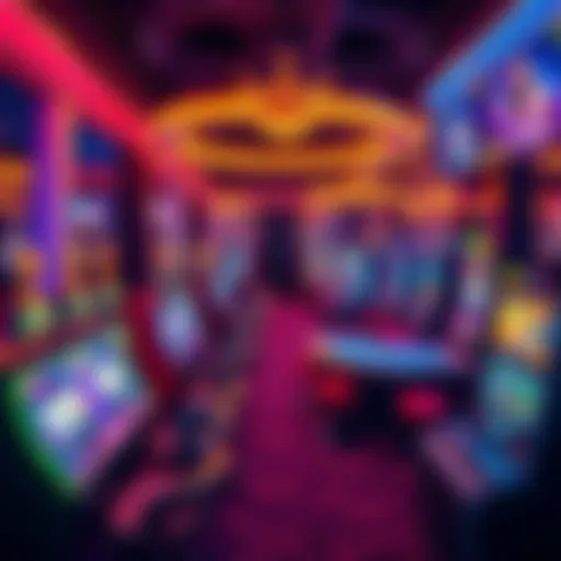 A vibrant display of casino games including slots and card tables at Crown Coin Casino