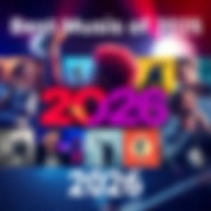 A collage of popular music artists and album covers from 2026's top hits