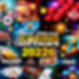 A collage showcasing various online casino software platforms and gaming features.