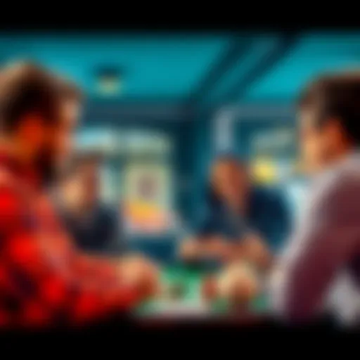 A group of people discussing betting tips for a card game, sharing strategies and insights.