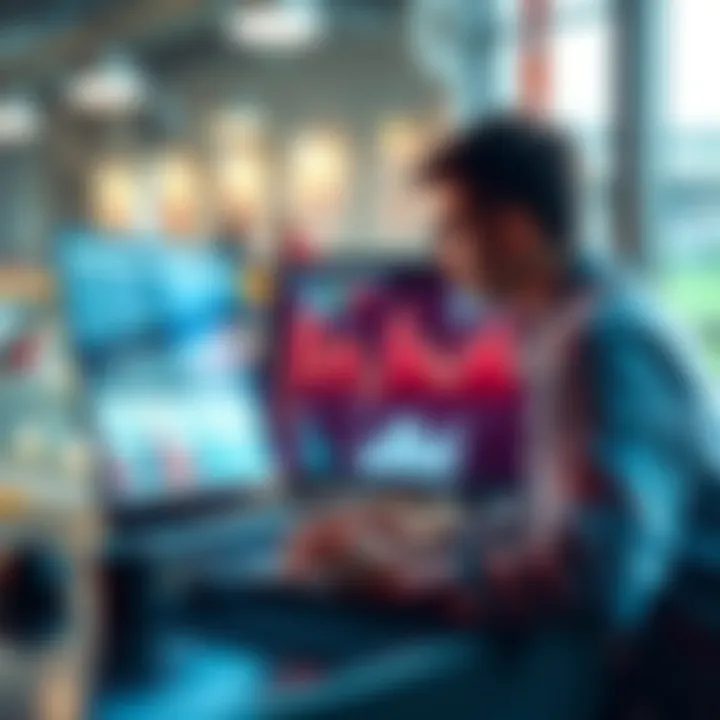 A person analyzing betting strategies on a laptop with charts and graphs on the screen.