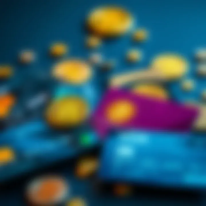 A selection of debit cards with cryptocurrency symbols displayed, showcasing options for users.