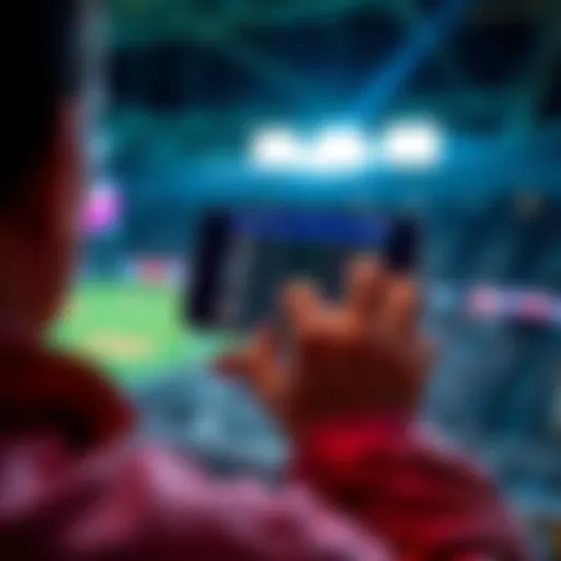 A person placing a live in-game bet on a mobile device, showing sports odds on the screen.