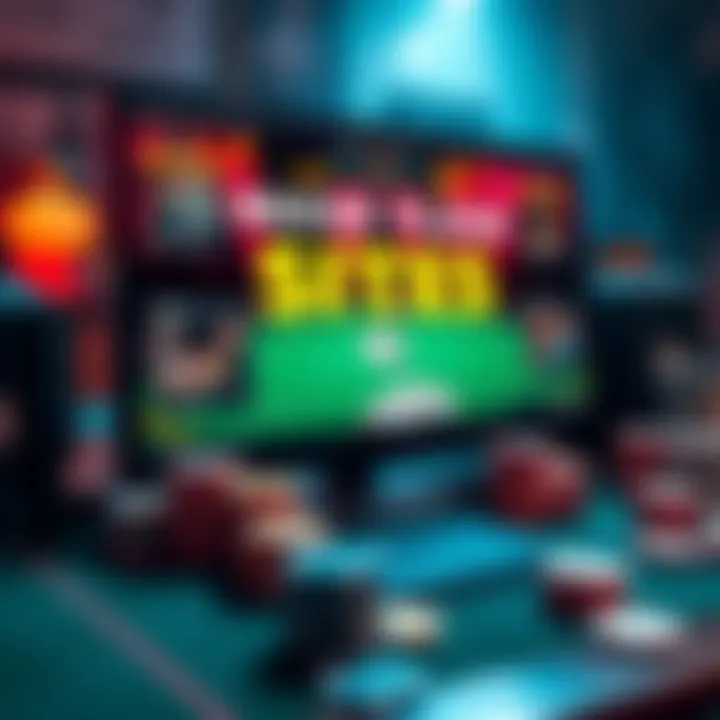 A computer screen displaying popular online poker platforms with cards and chips on the table