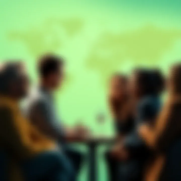 A group of people discussing their experiences with using Bet365 in various countries, highlighting different laws and betting tips, with a world map in the background.