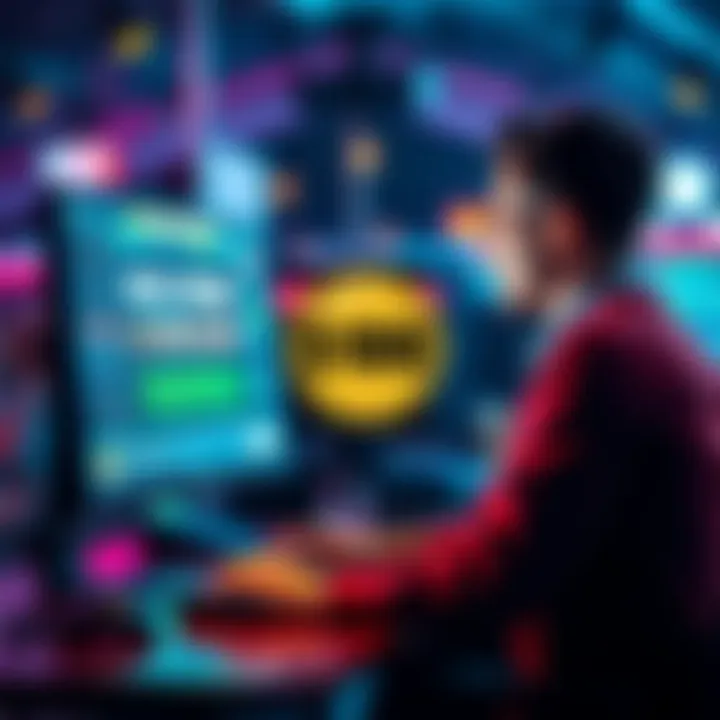 A person at a computer conducting a test for a casino platform, with a $100 reward sign visible