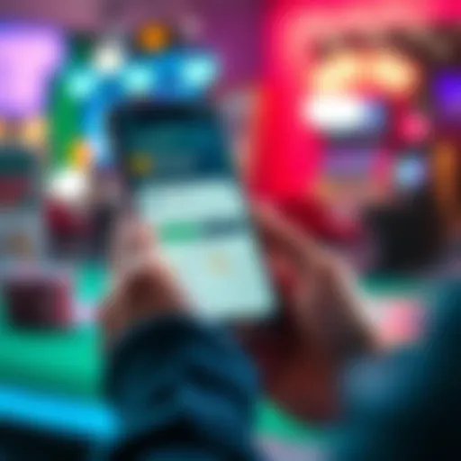 A person using a smartphone to beta test a new gambling control app. The screen shows a user-friendly interface with features to help manage gambling habits.