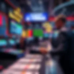 A person placing a bet at a sportsbook in Las Vegas with betting slips and a digital board in the background