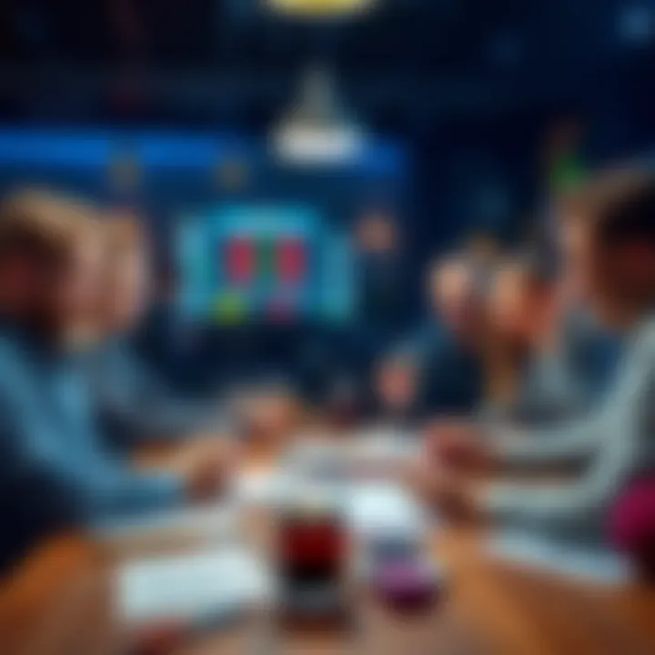 A group of friends sharing betting tips and strategies at a table with notes and drinks