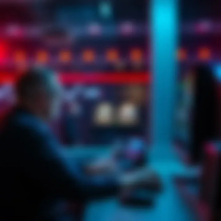 A person sitting at a desk, focused on a computer screen displaying betting odds, showcasing the solo betting experience.