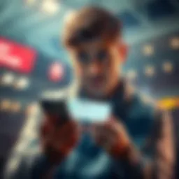 A frustrated person looking at a phone with a betting app, showing error messages and missing bonuses