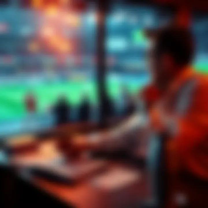 A person sitting at a table, looking thoughtfully at betting slips and a smartphone, contemplating their choices while a sports game plays in the background.