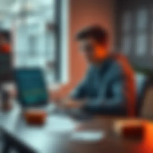 A college student sitting at a desk with a laptop showing betting statistics, with a small stack of cash next to a betting slip