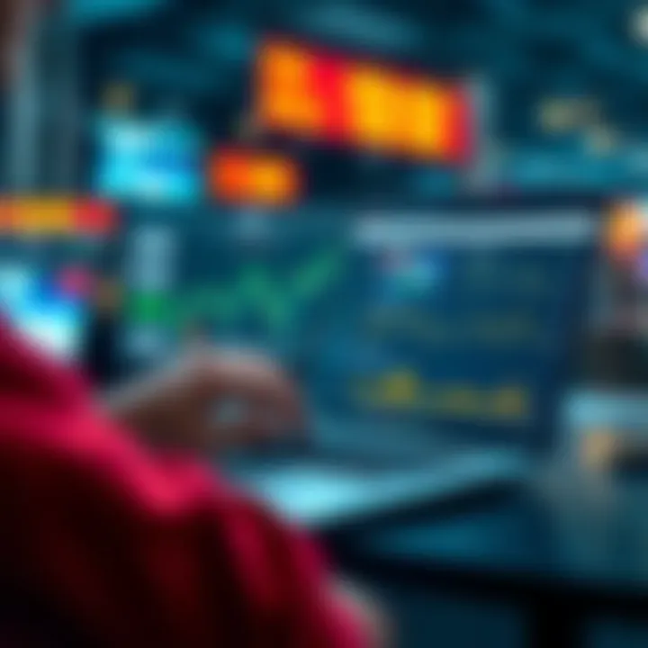 A person studying betting line changes on a laptop, with graphs and statistics displayed on the screen