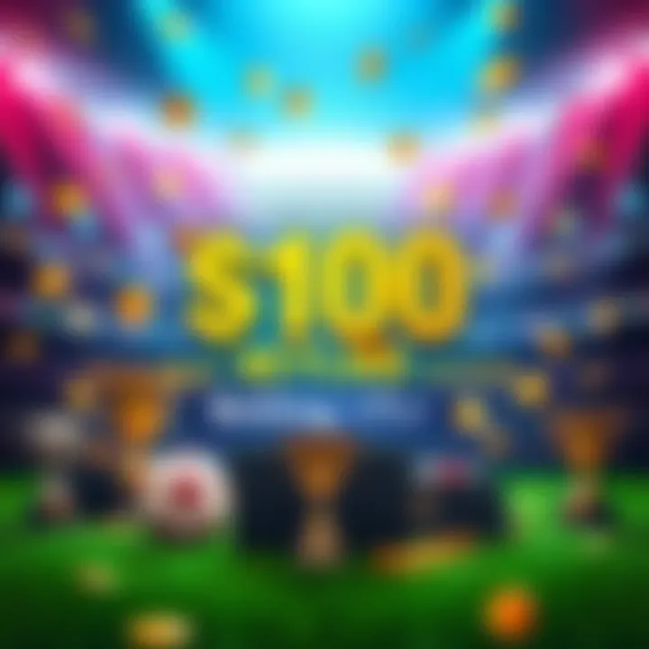 $100 Betting Offer A promotional graphic showcasing a $100 cash prize for betting tips, with winning symbols like dollar signs and trophies